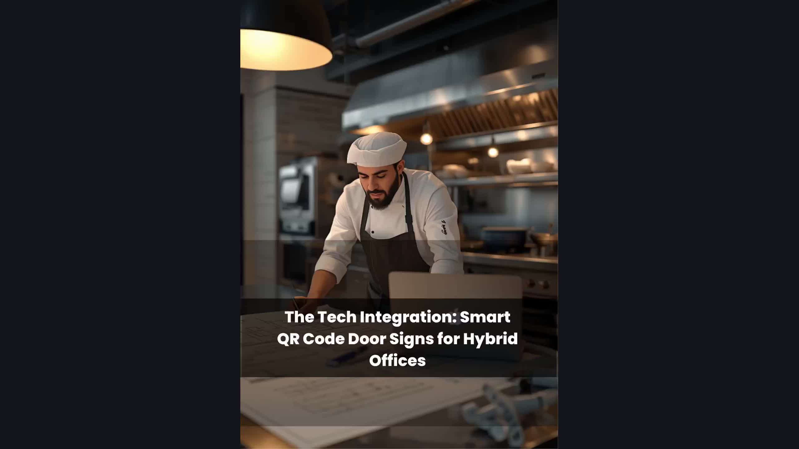 Chef reviewing plans in commercial kitchen for restaurant equipment planning.